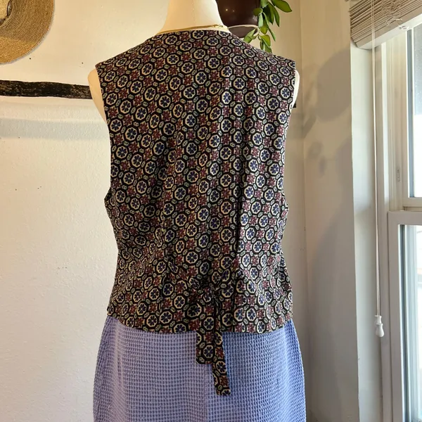 Handmade 90s Floral Folk Print Button Front Vest Top Size Medium to Large - Image 5