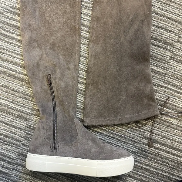 J/Slides Petra Over-the-Knee Sneaker Boots Gray Faux Suede Fall‎ Autumn Casual - Image 4