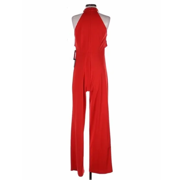 Marina Red Jumpsuit Ruffle Halter Neck Small Evening Wedding Guest Cocktail - Image 5