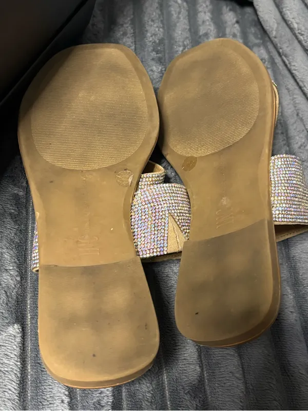 INC International Concepts Rhinestone Tan Slide Sandals - Image 5