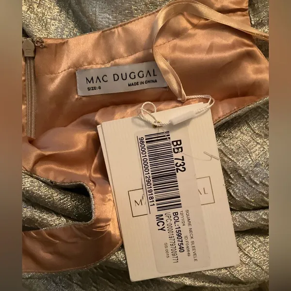 MAC DUGGAL Size 6 Gold Square Neck Pleated Sleeveless Midi Cocktail Dress Gown - Image 14