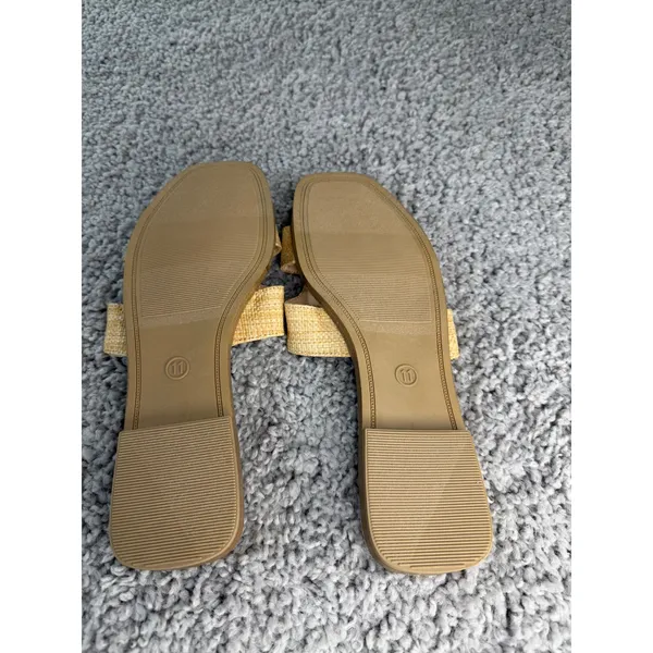 A New Day Womens Raffia H-Band Slide Sandals Tan Woven Square Toe Flat Size 11 - Image 2