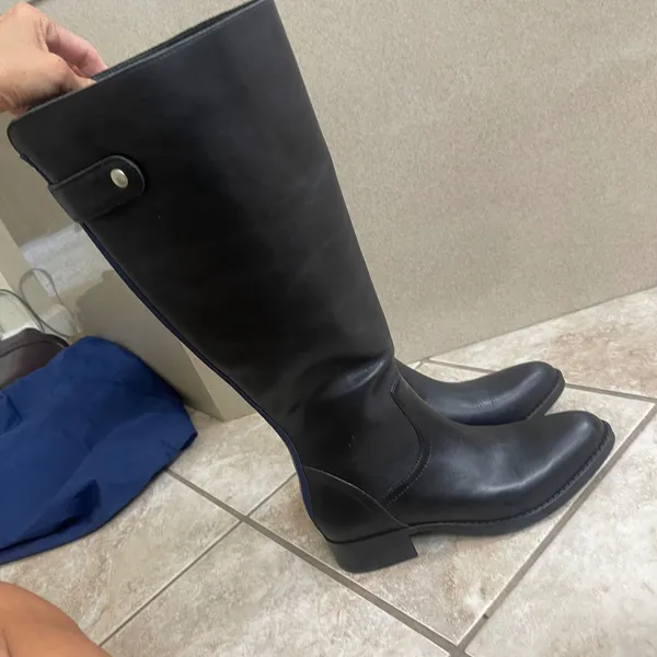 Steve Madden journal Black Tall leather Boots Red Navy Rear Zipper women z 8 EUC - Image 3