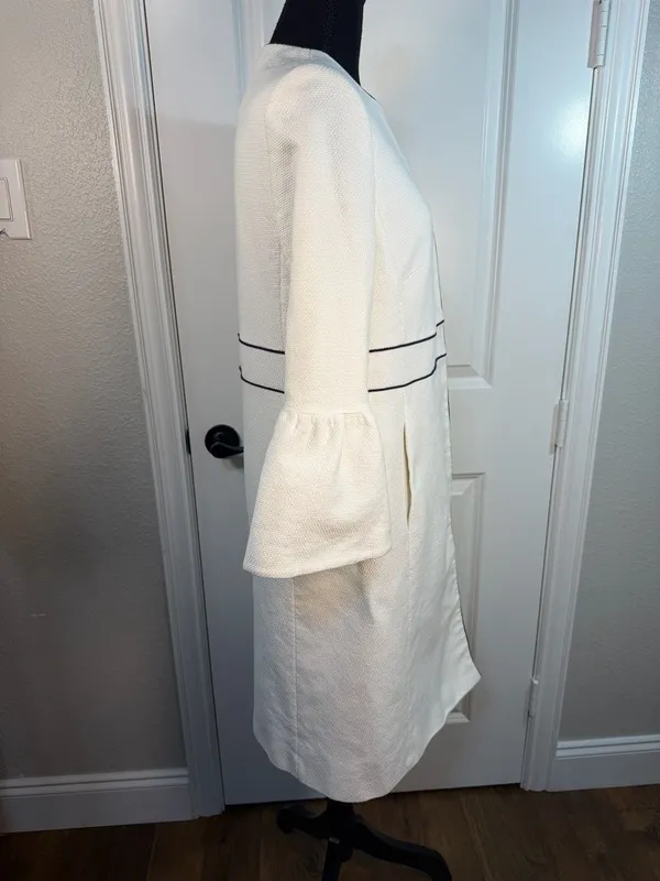 Boden Kaley Tweed 3/4 Bell Sleeve Trench Coat Preppy Jacket White US 8 - Image 4