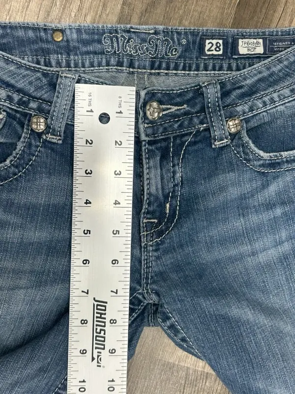 Miss Me Bootcut Blue Jean Size 28 Low Rise Sequin Bling Rose Back Pocket - Image 8