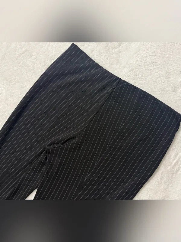 Maeve Anthropologie Margot Kick-Flare Cropped Pinstripe Pants Black - Image 7