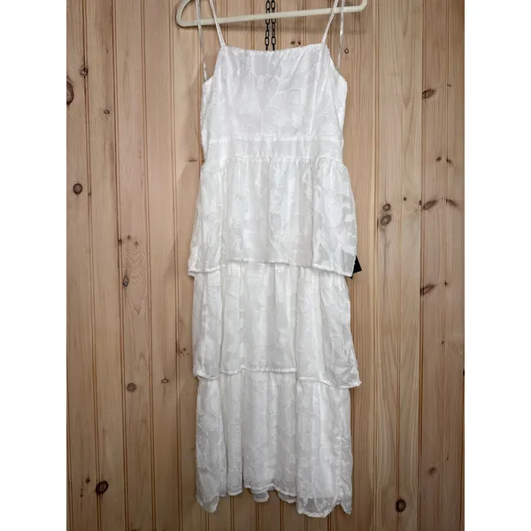NWT Lulus Grace and Beauty White Burnout Floral Print Tiered Dress Summer Size L - Image 2