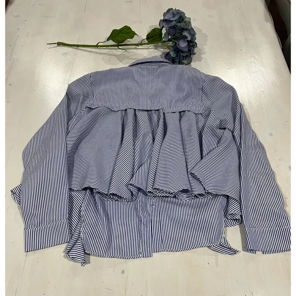 English Factory‎ Striped Blouse Ruffle Back Long Sleeve Shirt Size M - Image 6