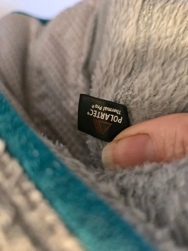 Patagonia Light Gray Fleece Pullover with Teal Accents Medium - Image 4