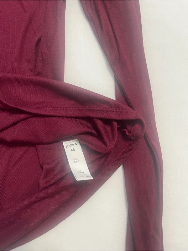 HALARA Burgundy Scoop-Neck Long Sleeve Henley - Image 4