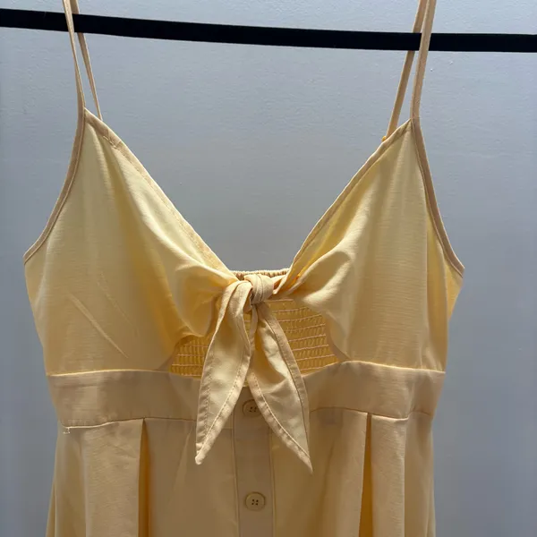 SHEIN Sunny Yellow Tie-Front Spaghetti Strap Button Dress - Image 3