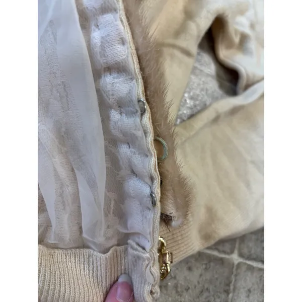 Vintage Cameron Classics Cashmere Cardigan‎ Max Azen Mink Fur Collar Cream/Beige - Image 9