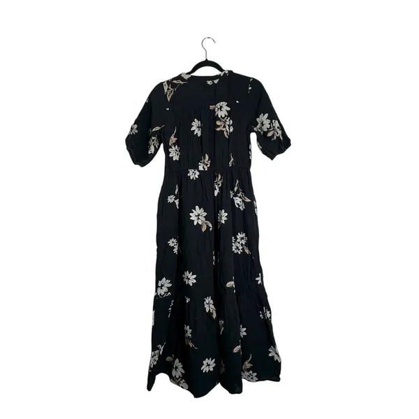 Soma XS Gaux Long maxi dress floral black button down Puff Sleeve 100% Cotton - Image 4