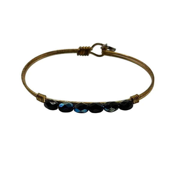 Luca + Danni Bangle Bracelet Gold Black‎ Blue Crystal Beaded Stackable L+S USA - Image 3