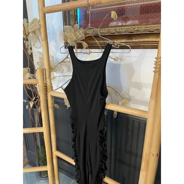 Shane Justin Black Fringe Cutout Bodysuit Runway Catsuit Size M - Image 5