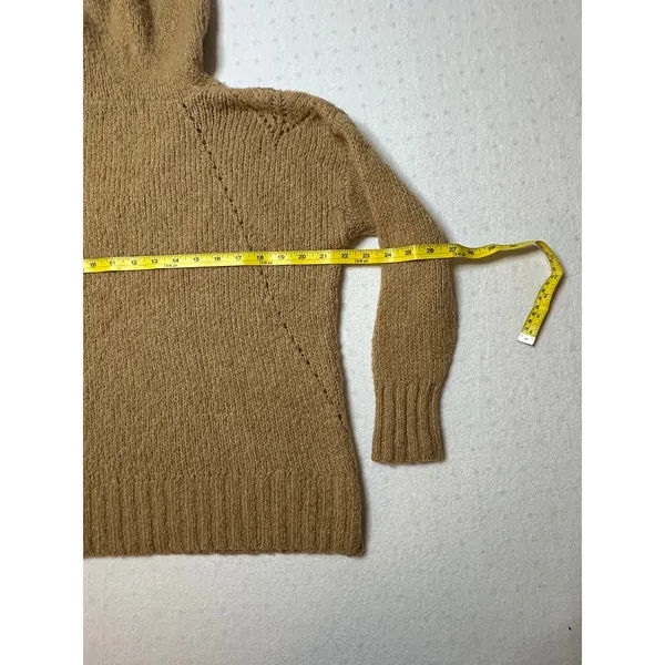 American Eagle Women’s Camel Knit Hoodie Sweater Small | Wool Blend V-Neck - Image 4
