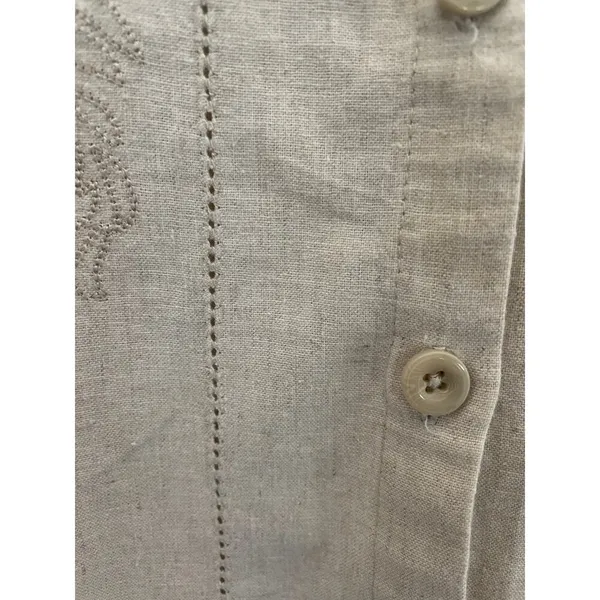 White Stag Tan Linen Blend Mandarin Collar Tunic with Flower Accents M - Image 4