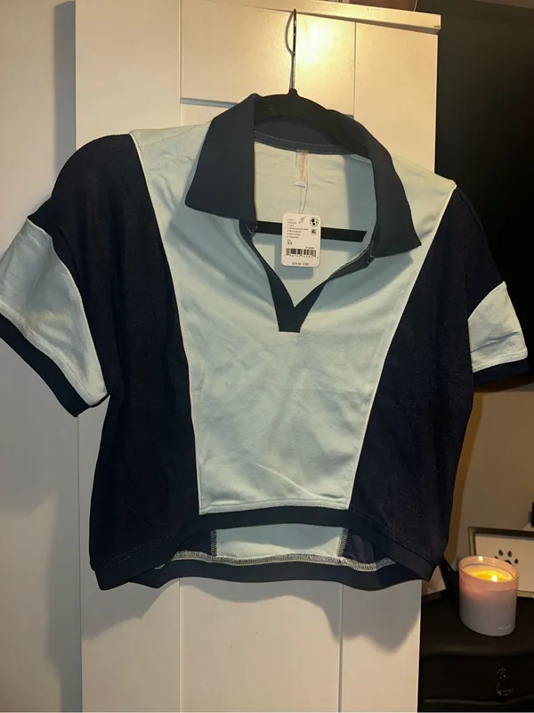 NWT Free People Movement Hall Of Fame Polo Top- Crystal Waters Combo $58 MSRP - Image 2