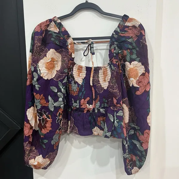 NWT Band Of The Free Floral Purple Floriane Crop Top Blouse Size Medium Boho - Image 5