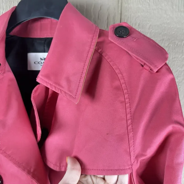 Coach Short Trench Coat Womens Medium Pink Double Breasted Belted Quiet Luxury - Image 5