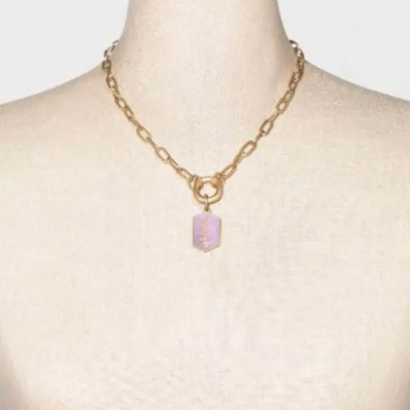 Universal Threads Paperclip Chain Charm Pendant Necklace-Lilac - Image 2