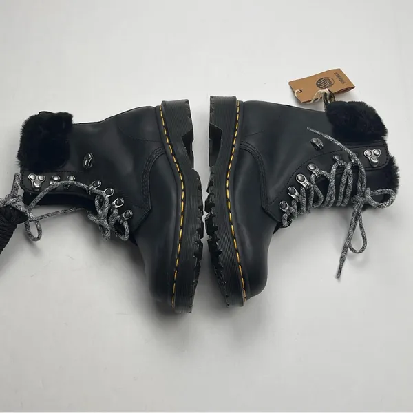 Dr. Martens 1460 Serena Collar Combat Boot Black Leather Faux Fur Trim‎ SZ 5 NEW - Image 12