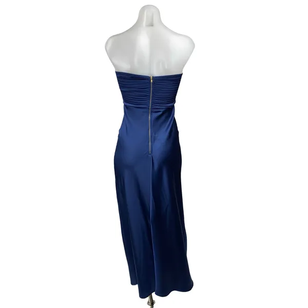 Runaway Blue Silk Satin Strapless Bandeau Bustier Cutout Maxi Dress Size XS - Image 4