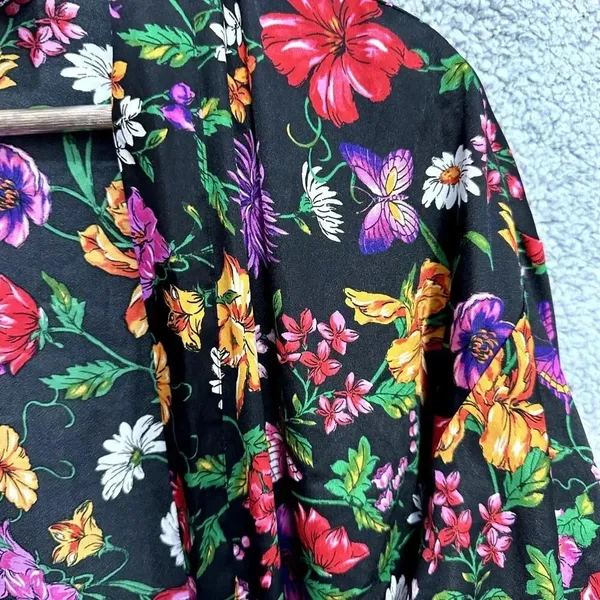 Victorias Secret kimono robe S/M satin black floral butterfly pockets boho fairy - Image 3