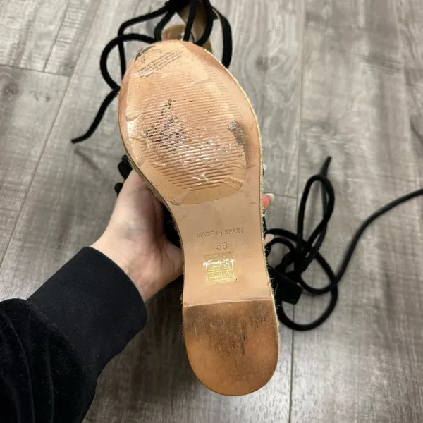 Free People Sandal Platform Wedge Espadrille Black Strappy Wrap Up Size 38 (8) - Image 3