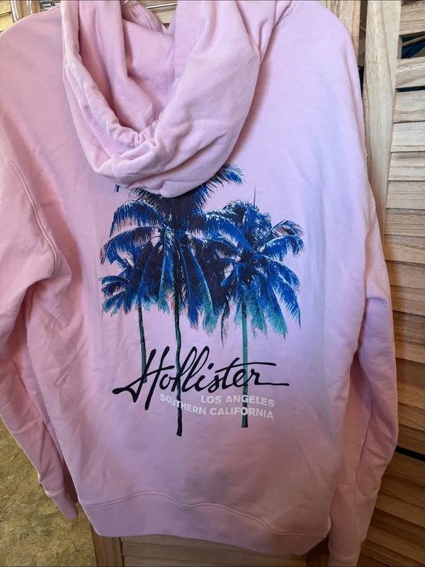 Hollister Light Pink French Terry Hoodie with Black Script Large - Image 5