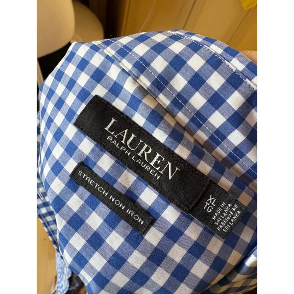 Lauren Ralph Lauren Blue Checkered Long Sleeve Button Down Size XL - Image 5