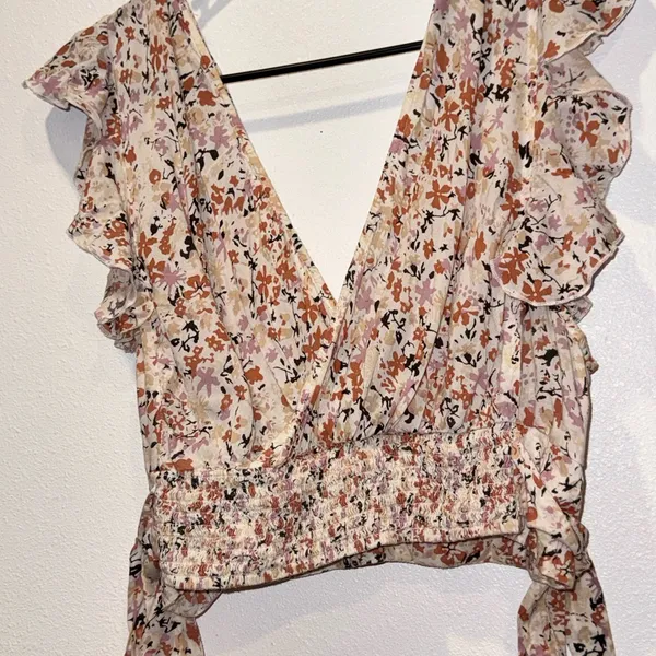 Free People Pretty Daze Floral Crop Top Ivory Wrap Tie XL NWOT - Image 8