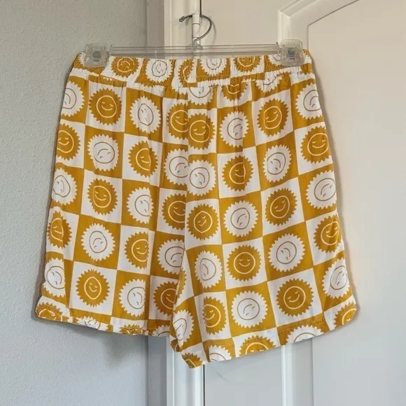 Mighty Fine Smiley Sun Graphic Lounge Shorts Yellow White Alt Lounge Retro Indie - Image 5