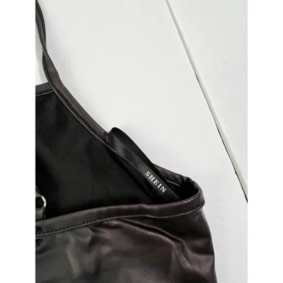 Black Faux Leather Hook Front Crop Bralette Top Corset‎ Style - Image 8