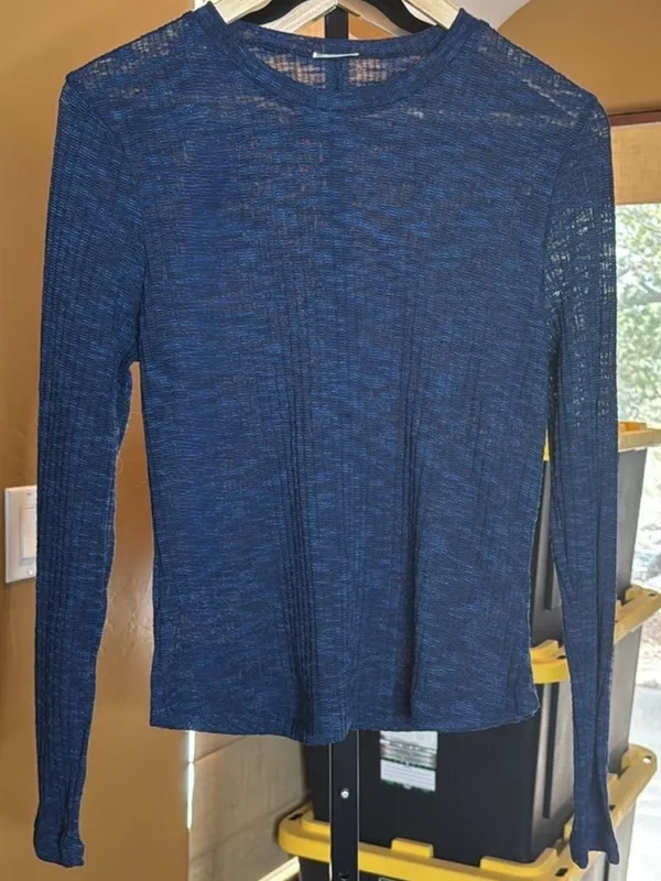 Free People Intimately Navy Semi Sheer Long Sleeve Top Size Large Boho Layering - Image 3