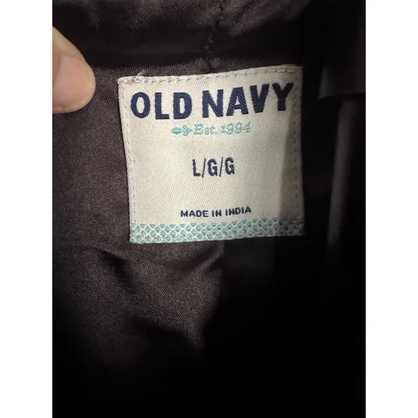 Title: Old Navy L Blue Black Plaid Wool Blend Ruffle Placket Long Coat MSRP $80 - Image 6