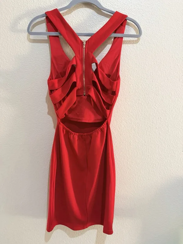 Windsor Red Mini Dress Size S Strappy Open Back Zip Bodycon Party Dress - Image 4