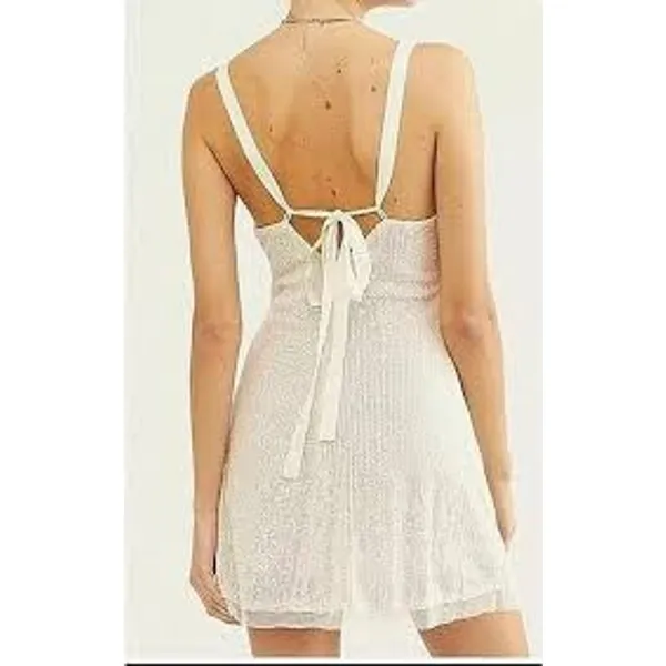 FREE PEOPLE Gold Rush Mini Dress Micro Sequin Cream Color Size XS SEXY COCKTAIL - Image 7
