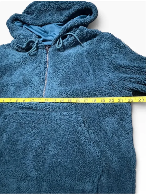 Women's Forever 21 Teal Sherpa Fleece Quarter-Zip Hoodie Size L - Image 3