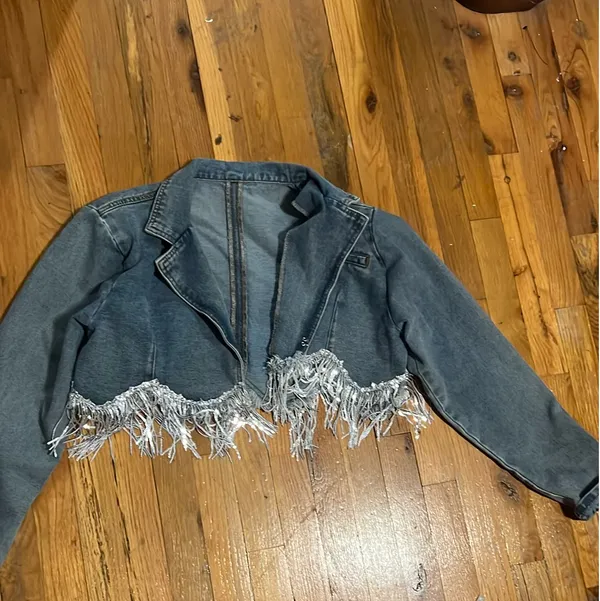 Denim Sequin Jacket Shein Fringe - Image 2