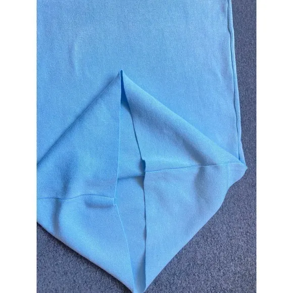 Knit Color Block Midi Dress White Blue‎ Sweetheart Neck Sleeveless Sheath Dress - Image 5