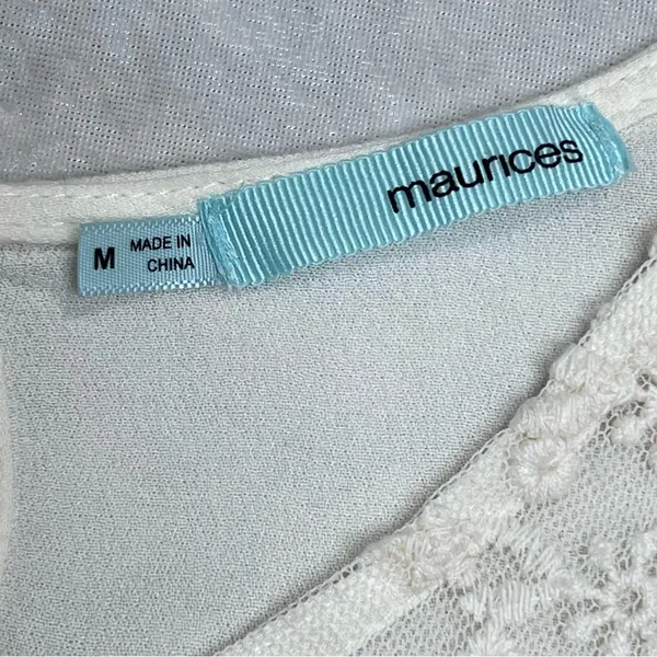 Maurices Cream Lace Detail Blouse size M sheer top embroidered hemline boho - Image 2