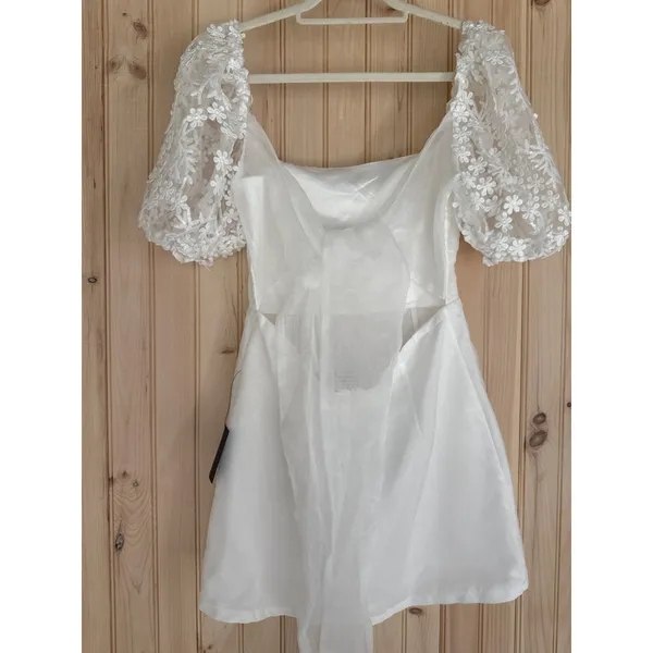 NWT Lulus Charming Potential White Organza Backless Puff Sleeve Mini Dress Sz M - Image 5