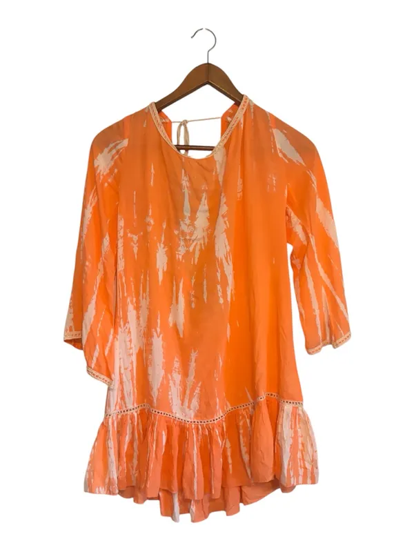 Anthropologie Z&L European Luxury Coral Tie Dye Beach Cover Up with Tassels - Image 5