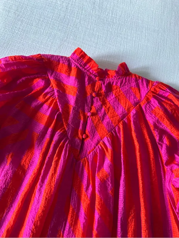 THML Pink/Orange Smocked Neck Ruffle Blouse - Image 5