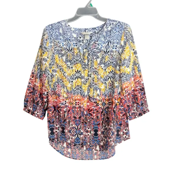 New Christopher & Banks Women Size Medium Blouse Large Medallion Paisley Pintuck - Image 2