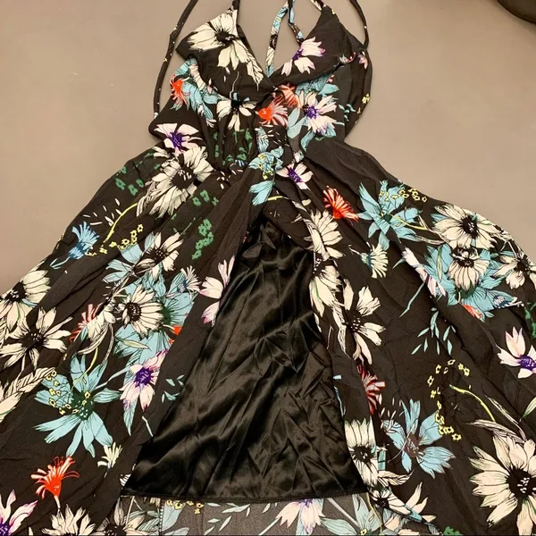 Boho Split Skirt Maxi Dress Black Size L - Image 9