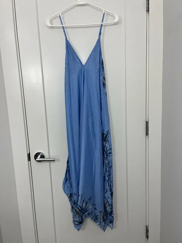 New Seafolly Small Pool Blue Tahitian Night Scarf Handkerchief Hem Midi Dress - Image 4