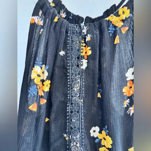H&M Divided Floral Halter Top Women 4 Black Crochet Boho NWT‎ - Image 4