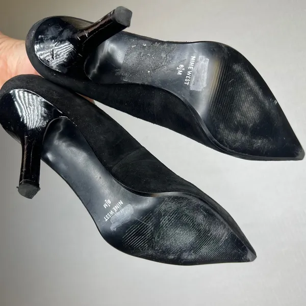 Nine West Black Suede Pointed Toe Pumps Patent Stiletto Heel Womens 8.5 M - Image 5